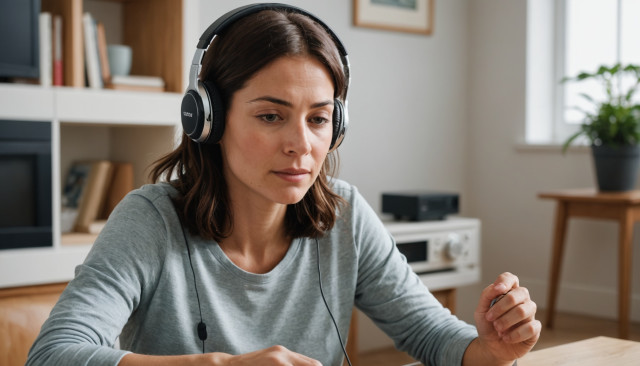 Persona escuchando radios online de música relajante para meditar en casa